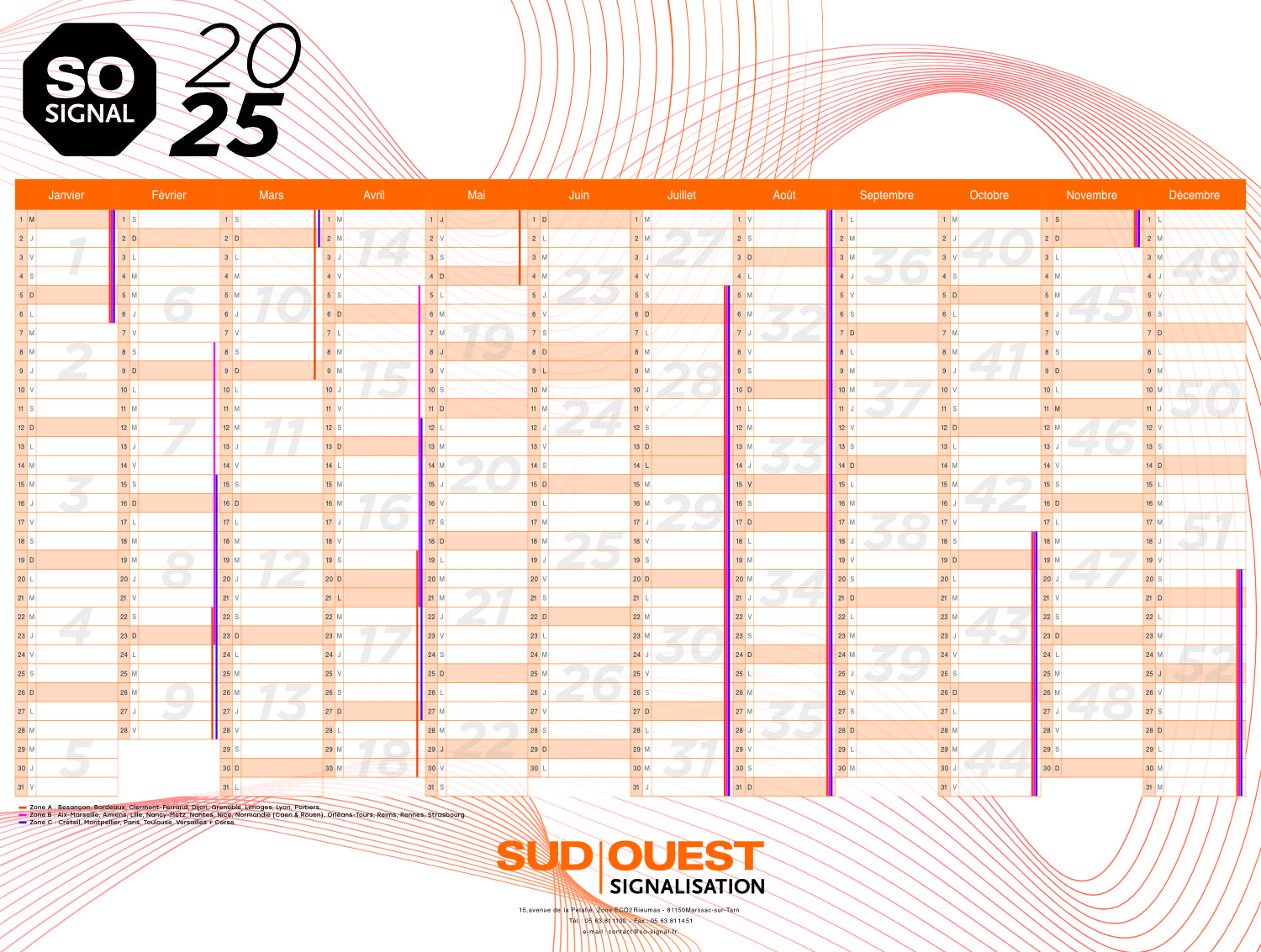 Calendrier 2025 pour Sud Ouest Signalisation